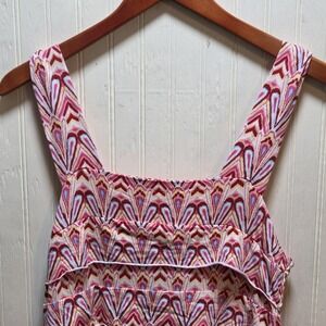 Zen-Knits Dress Womens Medium Pink Geometric Ruffle Sleeveless Sundress Boho